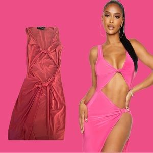 (Size 6/XS) Shape Hot Pink Slinky Knot Detail Split Bodycon Dress